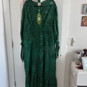 FARM Rio Crochet Maxi Dress in Emerald Green